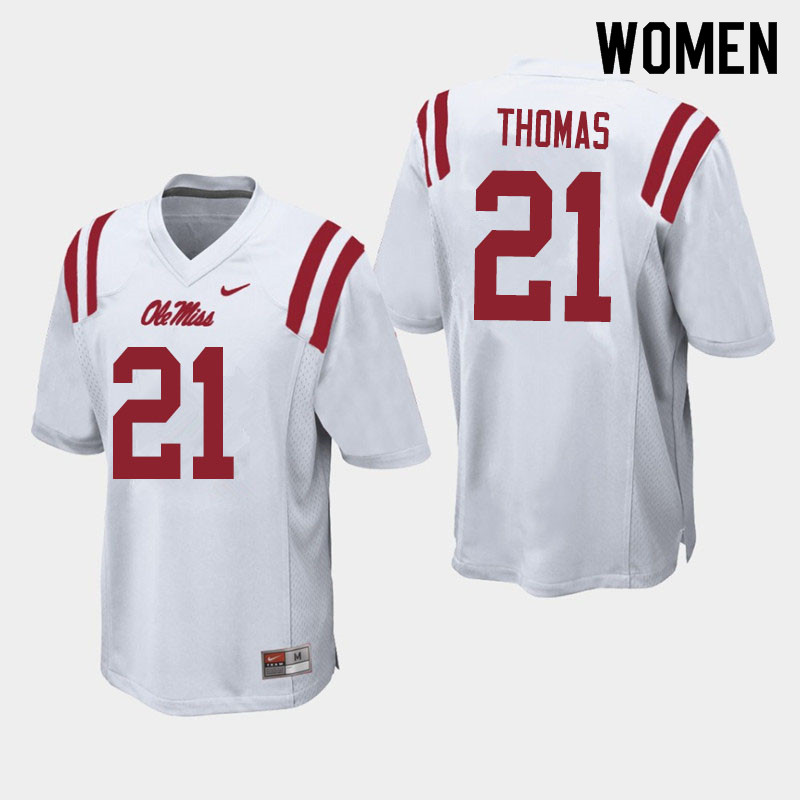 Damarcus Thomas Ole Miss Rebels NCAA Women's White #21 Stitched Limited College Football Jersey RFG6658GO